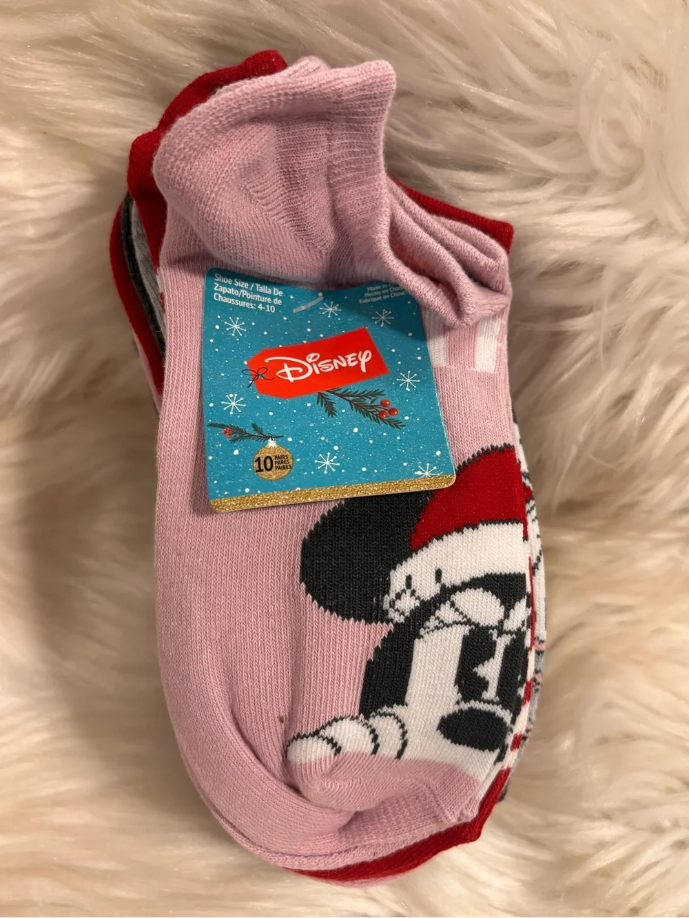 Disney Pink & Red Mickey Mouse Holiday Crew Socks 10 Pairs